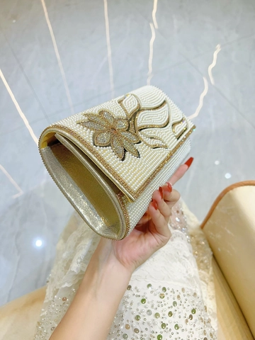 Elegante Borsa Da Sera Da Donna Con Künstliche Perle Sintetiche Strass Motivo Floreale Borsa A Mano Rigida Matrimonio Festa Accessorio Formale