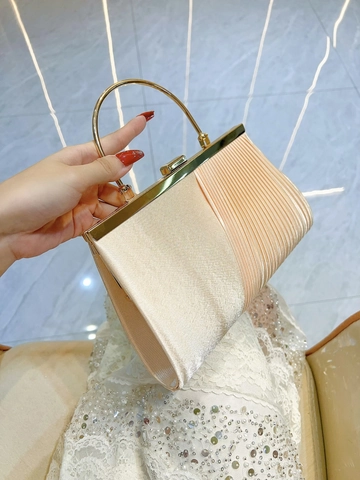 Borsa Da Sera Pieghettata Raso Metallo Manico Rotondo Clutch Donne Matrimonio Festa Borsa A Mano Formale Con Tracolla Catena