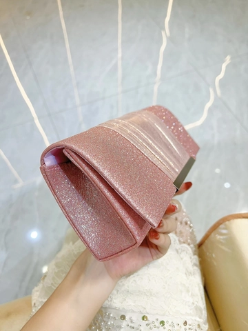 Women Glitter Sequin Evening Clutch Bag Pleated Luxury Wedding Party Handbag With Detachable Chain Shoulder Purse