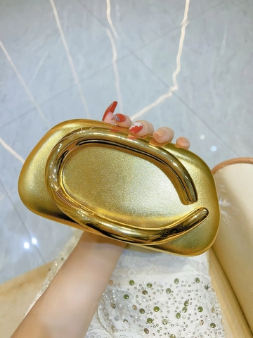 Luxus Metallic PU Abendtasche Mit Metallringgriff Und Kette Für Party Hochzeit Elegante Damen Clutch Tasche