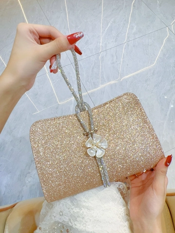 Pochette Da Sera Glitterata Da Donna Borsa Con Strass Con Fiore Di Künstliche Perle E Tracolla A Catena Rimovibile Per Festa