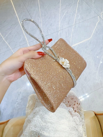 Pochette Da Sera Glitterata Da Donna Borsa Con Strass Con Fiore Di Künstliche Perle E Tracolla A Catena Rimovibile Per Festa