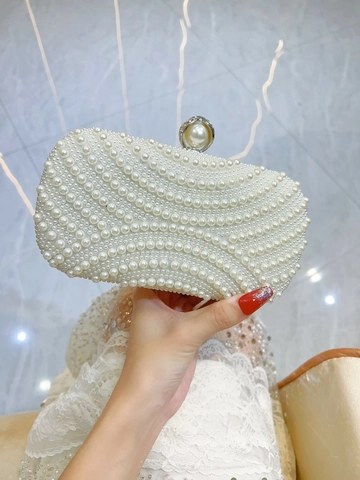 Artificial Pearl Abendtasche Damen Elegant Faux Artificial Pearl Wellenmuster Handheld Clutch Für Hochzeit Party Formelle Veranstaltung Metallgriff