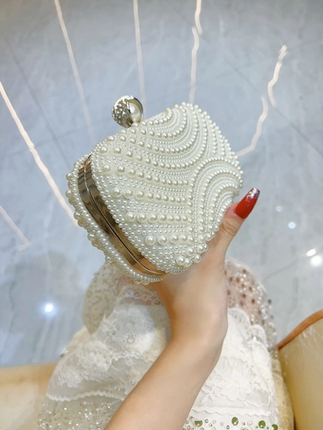 Artificial Pearl Abendtasche Damen Elegant Faux Artificial Pearl Wellenmuster Handheld Clutch Für Hochzeit Party Formelle Veranstaltung Metallgriff