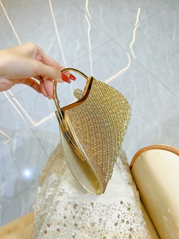 Bolso de Noche de Lujo con Diamantes de Imitación para Mujer Asa de Metal Correa de Cadena Desmontable Boda Fiesta