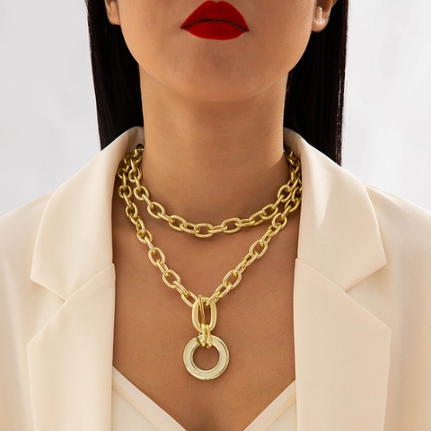 Exaggerated Chunky Chain Multilayer Necklace Alloy Aluminum Gold Silver Plated Punk Statement Pendant Necklaces For Women Fashion Jewelry