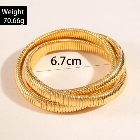 Vergoldetes Eisen Schlangenknochen Textur Mehrschichtiges Elastisches Stapelbares Armband Vintage Industriestil Tubogas Armreif