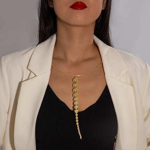 Collar Choker Dorado Punk Metal Torque Con Colgante De Cuentas De Aleación Degradadas Para Mujer Estilo Minimalista
