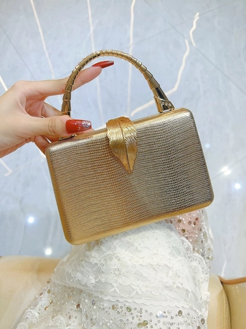 Luxury Evening Clutch Bag Snake Texture PU Hard Shell Gold Leaf Clasp Metal Handle Wedding Party Handbag For Women