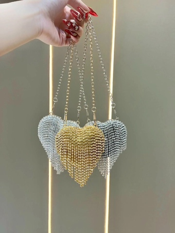 Heart Shaped Mini Lipstick Bag Luxury Rhinestone Artificial Pearl Metal Chain Evening Party Clutch For Women