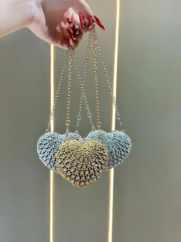 Heart Shaped Mini Lipstick Bag Luxury Rhinestone Artificial Pearl Metal Chain Evening Party Clutch For Women