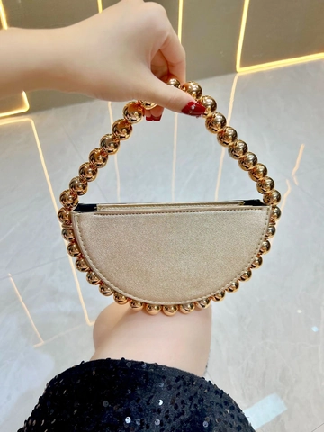Elegant Half Moon Evening Bag Beaded Artificial Pearl Handle PU Leather Clutch With Metal Chain For Women Party Wedding