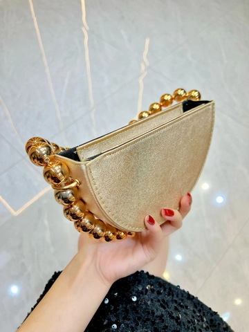 Elegant Half Moon Evening Bag Beaded Artificial Pearl Handle PU Leather Clutch With Metal Chain For Women Party Wedding