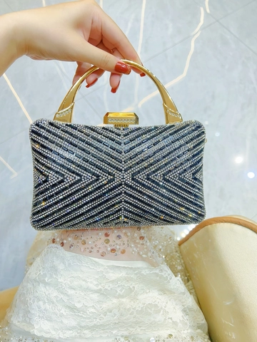 Borsa Da Sera Con Strass Da Donna Borsa Da Banchetto Con Motivo Geometrico Scintillante Manico In Metallo E Catena Rimovibile