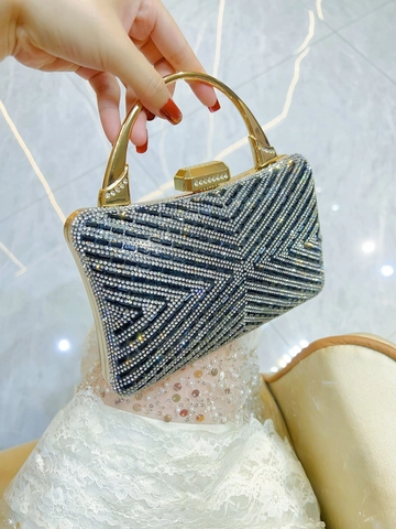 Borsa Da Sera Con Strass Da Donna Borsa Da Banchetto Con Motivo Geometrico Scintillante Manico In Metallo E Catena Rimovibile