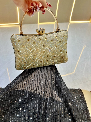 Women Rhinestone Evening Clutch Bag Glitter Crystal Box Handbag Metal Handle Detachable Chain Wedding Party Elegant Luxury