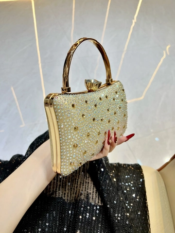 Women Rhinestone Evening Clutch Bag Glitter Crystal Box Handbag Metal Handle Detachable Chain Wedding Party Elegant Luxury