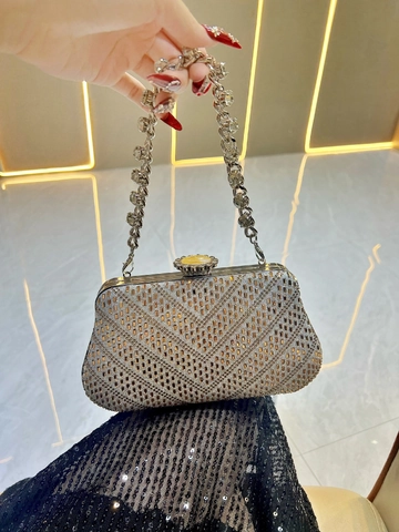 Borsa Da Sera Pochette Strass Motivo Geometrico Lusso Festa Matrimonio Borsa A Mano Con Manico In Cristallo Catena In Metallo
