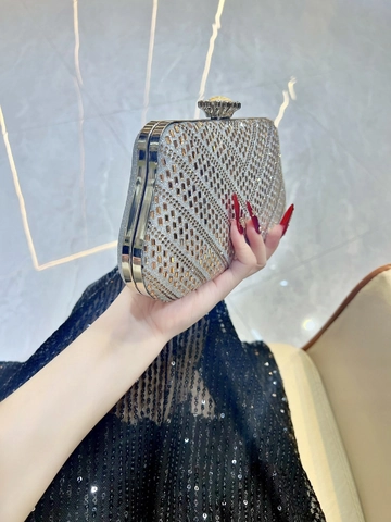 Borsa Da Sera Pochette Strass Motivo Geometrico Lusso Festa Matrimonio Borsa A Mano Con Manico In Cristallo Catena In Metallo