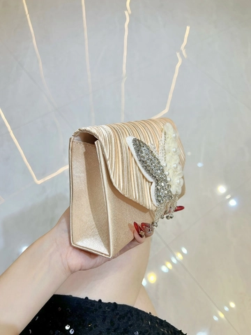 Borsa Da Sera Plissettata In Raso Da Donna Pochette Farfalla Strass Perla Artificial Nappa Elegante Festa Matrimonio Tracolla