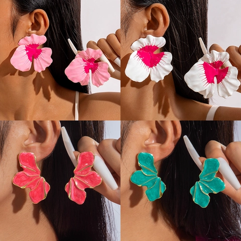 Orecchini A Lobo Con Petali Di Fiori Esagerati Con Perno In Ferro Smalto Colorato Floreale Gioielli Statement Donne Stile Dolce