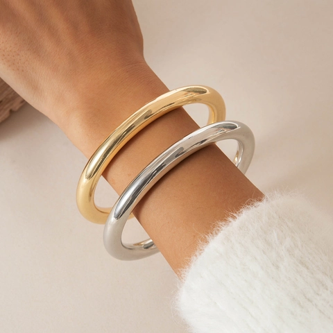 Vintage Leopard Print And Marble Texture Acrylic Beaded Bracelet Elastic Bent Tube Geometric Metal Bangle Minimalist Jewelry