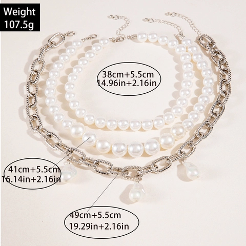 Baroque Faux Artificial Pearl Necklace Multi Layer Alloy Chain With Heart Pendant Vintage Jewelry For Women