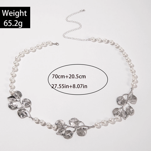 Cinturón De Cadena De Cintura Elegante Para Mujer Con Perlas Artificiales De Imitación Y Dijes De Hoja De Hierro Joyería Sexy