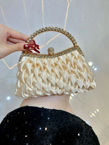 Elegante Plissee Satin Abendtasche Strass Griff Kristall Kugel Verschluss Formelle Party Clutch Damen Handtasche