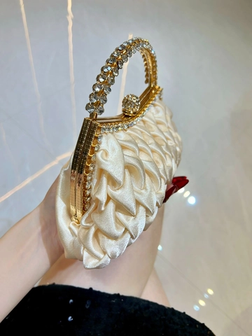 Elegante Plissee Satin Abendtasche Strass Griff Kristall Kugel Verschluss Formelle Party Clutch Damen Handtasche