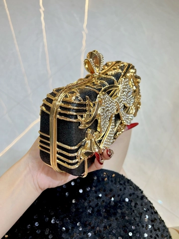 Luxury Rhinestone Evening Clutch Bag Glitter Metal Bowknot Musical Note Design Wedding Party Crossbody Handbag Women