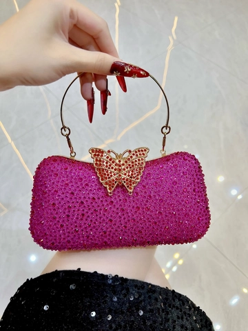 Bolso de Noche de Lujo con Diamantes de Imitación para Mujer Elegante Cierre de Mariposa Clutch de Banquete con Asa de Cadena para Boda