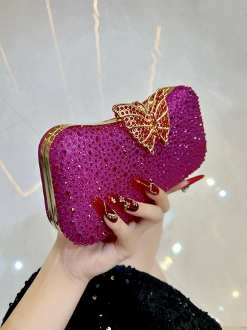 Bolso de Noche de Lujo con Diamantes de Imitación para Mujer Elegante Cierre de Mariposa Clutch de Banquete con Asa de Cadena para Boda