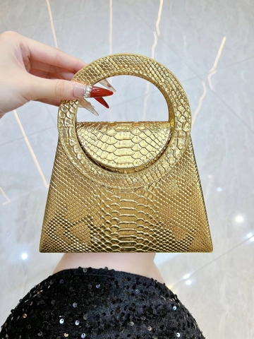 Borsa Da Sera Da Donna In Pelle PU Con Trama A Serpente Manico Rotondo Borsa Metallica Da Festa Con Catena