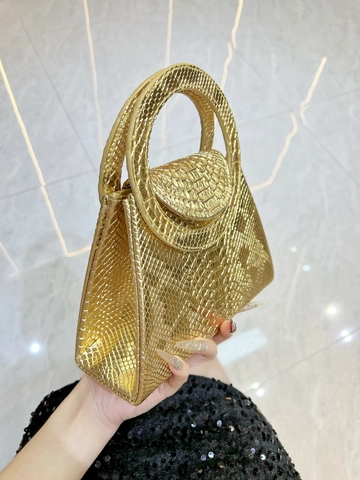Borsa Da Sera Da Donna In Pelle PU Con Trama A Serpente Manico Rotondo Borsa Metallica Da Festa Con Catena