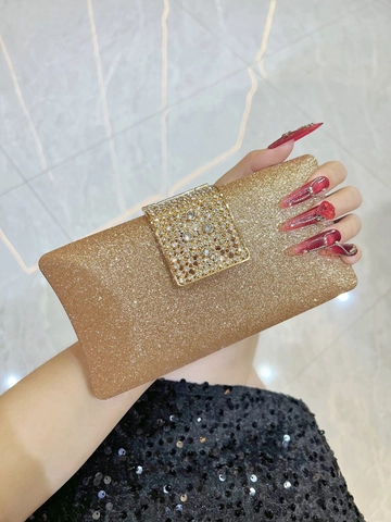 Glitter Sequin Evening Clutch Bag With Rhinestone Buckle Detachable Chain Strap For Party Wedding Banquet Women