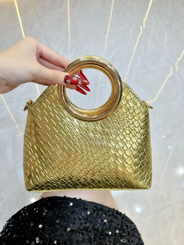 Borsa da Sera Intrecciata Metallica Con Grande Manico in Metallo Circolare Tracolla a Catena Rimovibile per Donna Festa Banchetto