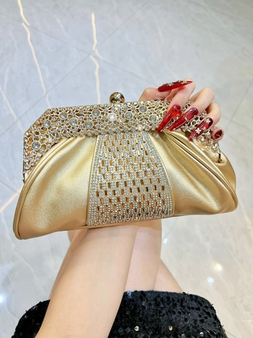 Borsa Da Sera Clutch Strass Pelle PU Lusso Pieghettato Matrimonio Festa Banchetto Borsa A Mano Con Catena Rimovibile Donna