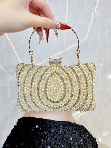 Luxury Evening Clutch Bag Faux Artificial Pearl Rhinestone Handbag With Ring Handle Detachable Chain Party Wedding For Women