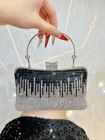Borsa da Sera Luxury con Strass Manico Circolare in Metallo Tracolla a Catena Rimovibile per Matrimonio Festa Banchetto