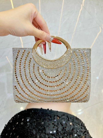 Luxury Rhinestone Evening Bag For Women Shiny Round Handle Clutch Purse With Detachable Chain For Wedding Party Banquet
