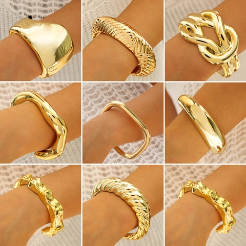 High Polish Metal Cuff Bracelets Molten Liquid Geometric Adjustable Fashion Jewelry For Women