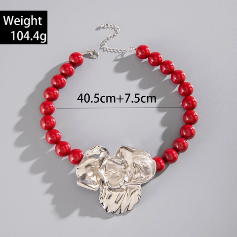 Collana Statement Retro Esagerata Perline Acriliche Ciondolo Fiore Lega Foglia Moneta Gioielli Boho Per Donne