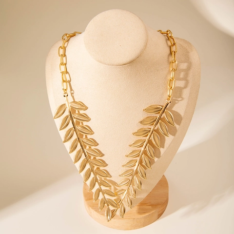 Moda Collana Con Pendente A Foglia Dorata Lega Perla Artificial Imitazione Elegante Gioielli Vintage Per Donne