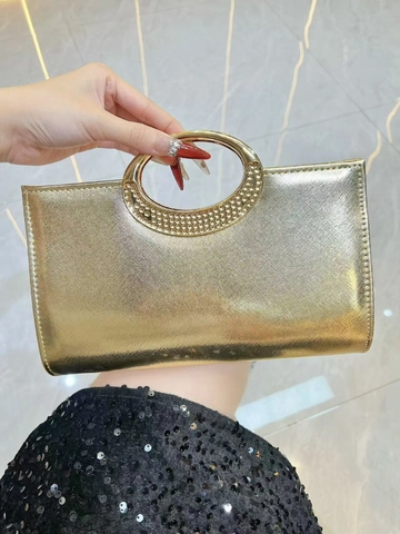 Strass Metallring Griff Abendtasche Saffiano PU Clutch Umhängetasche Handtasche Für Hochzeit Party Abendessen Damen Schmuck
