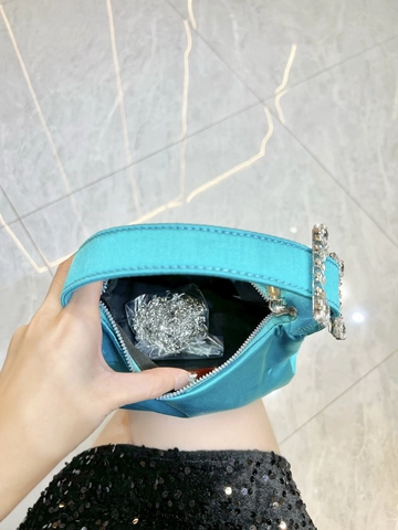 Elegant Satin Rhinestone Evening Bag Square Buckle Party Handbag For Women Wedding Shoulder Bag With Detachable Chain