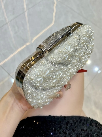 Damen Künstliche Perlen Abendtasche Luxuriöse Strass Blumen Handtasche Für Hochzeit Party Dinner Mit Kettenriemen