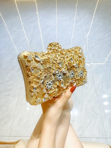 Luxus Strass Abendtasche Blume Aushöhlen Clutch Metall Hartschale Hochzeit Bankett Handtasche Kette Riemen Damen