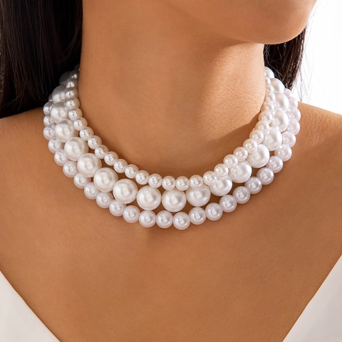 Multi Layer Imitation Artificial Pearl Necklace And Earrings For Women Elegant Vintage Graduated Layered Faux Artificial Pearl Choker