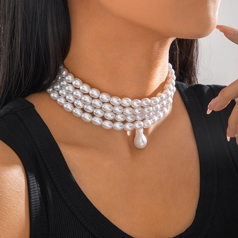 Multi Layer Imitation Artificial Pearl Necklace And Earrings For Women Elegant Vintage Graduated Layered Faux Artificial Pearl Choker